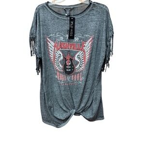 Womens 1X Nashville Embellished Graphic Tee‎ Music Bohemian Y2K Festival Concert
